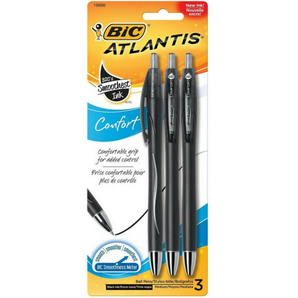 Black 3 ea Bic Atlantis Comfort Retractable Ballpoint Pen